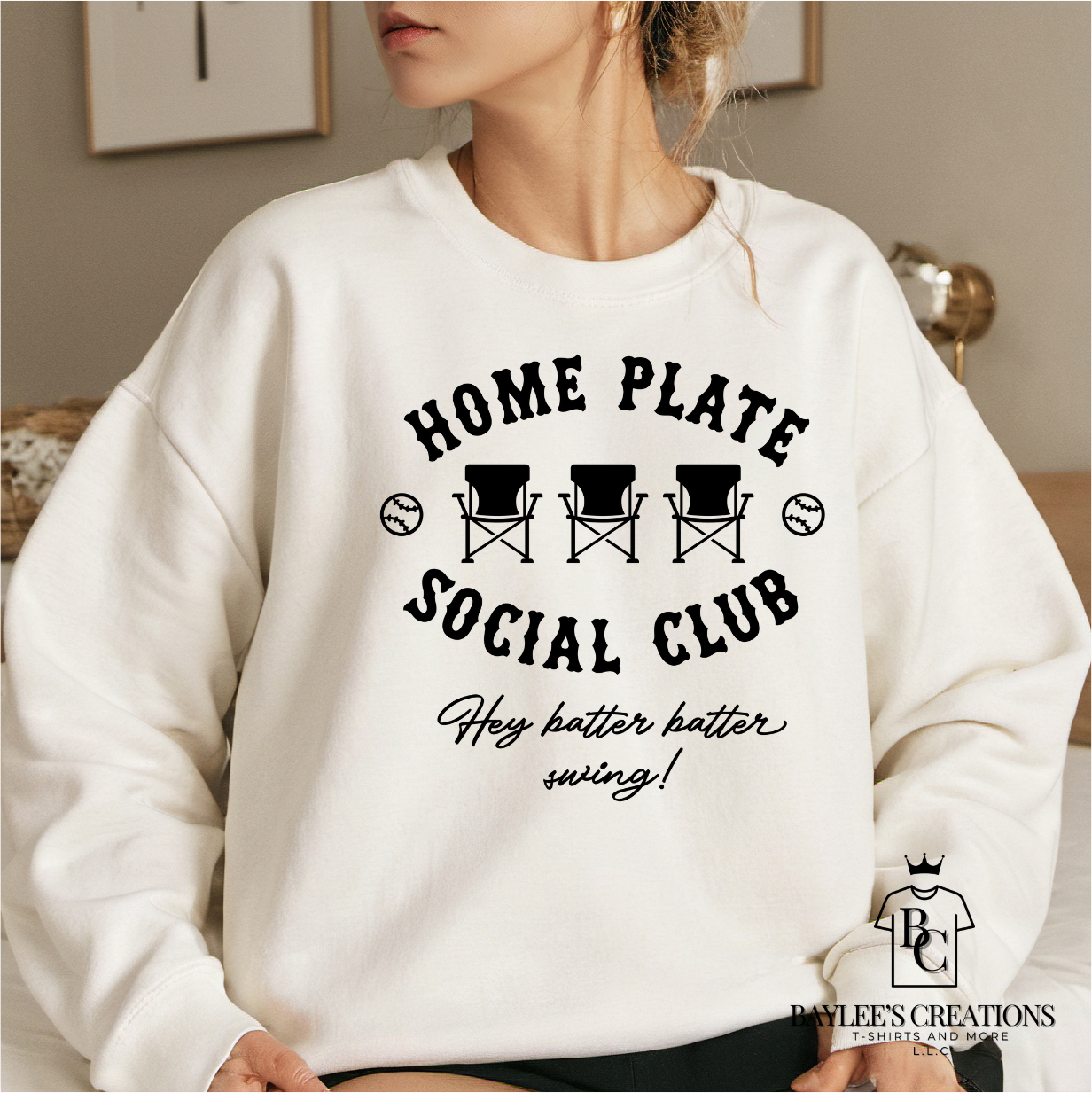 Home Plate Social Club-Womens Cute Baseball Sweatshirt