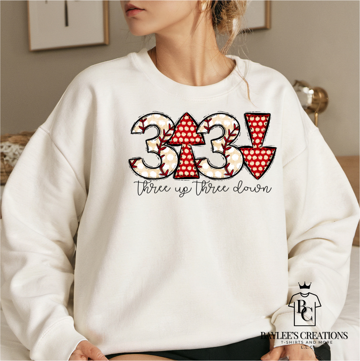 Three Up Three Down-Womens Cute Baseball Sweatshirt