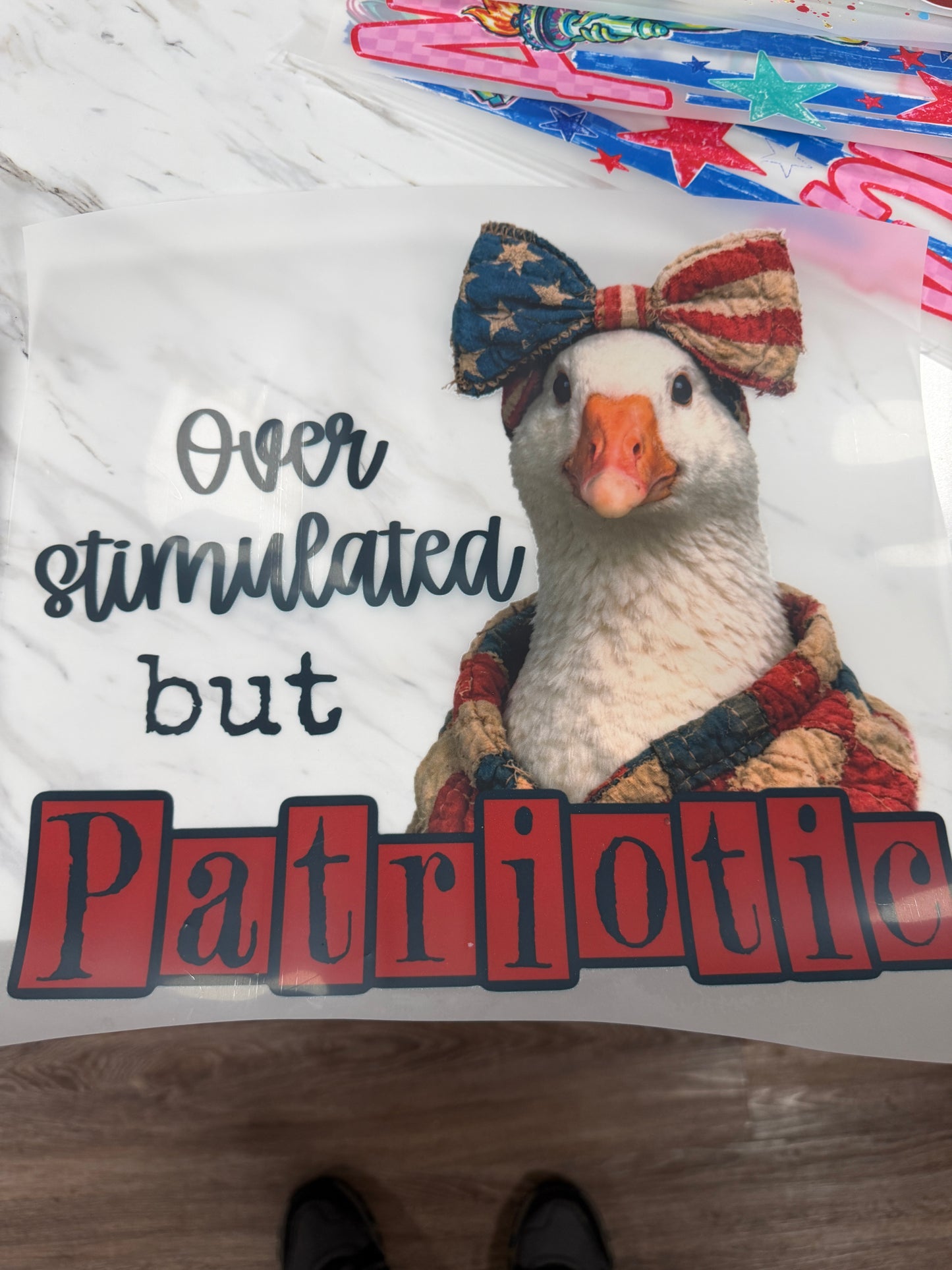 Overstimulated but Patriotic DTF Transfer