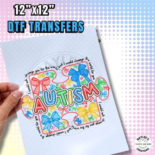 Autism Puzzle Piece 12x12 DTF Transfer