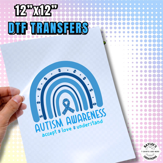 Autism Awareness Blue with Rainbow 12x12 DTF Transfer