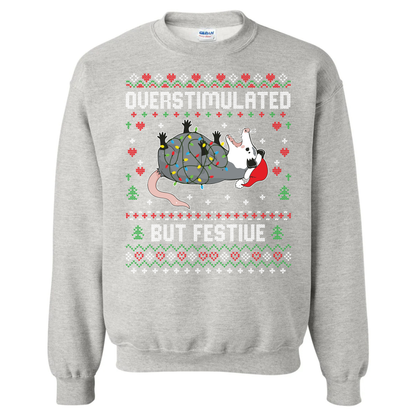 Gray sweatshirt with Christmas-themed design and text on a white background
