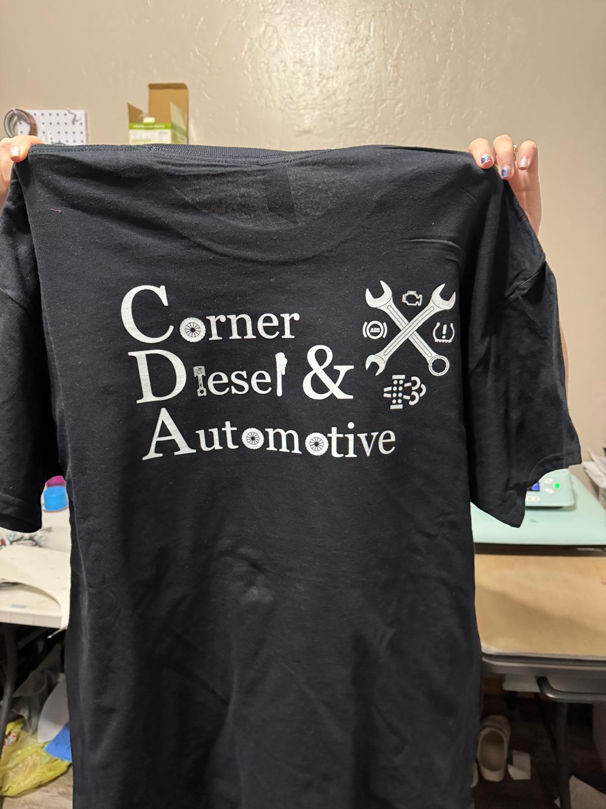 Custom business logo DTF print on dark t-shirt – professional and durable apparel