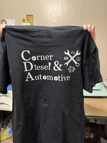 Custom business logo DTF print on dark t-shirt – professional and durable apparel
