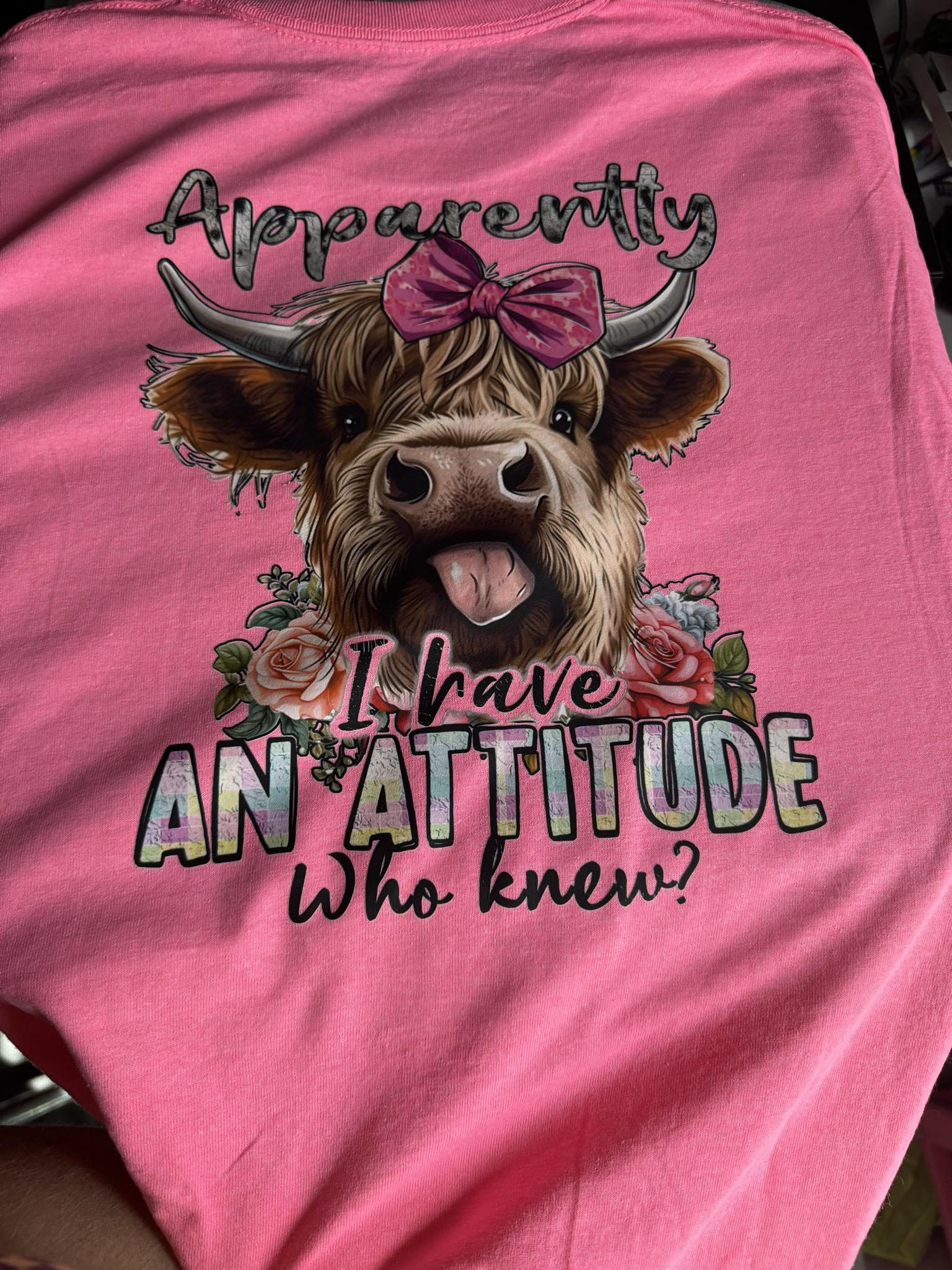 Pink custom t shirt with beautiful design showcasing full color capability