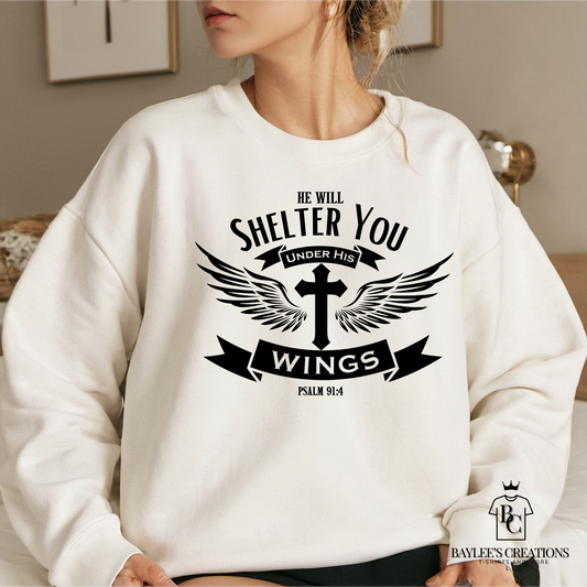 He will Shelter you Sweatshirt Faith Unisex - Baylee's Creations T-Shirts and More