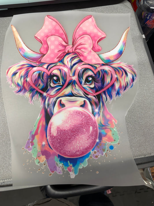 Pink Highland Cow Bubblegum DTF Transfer