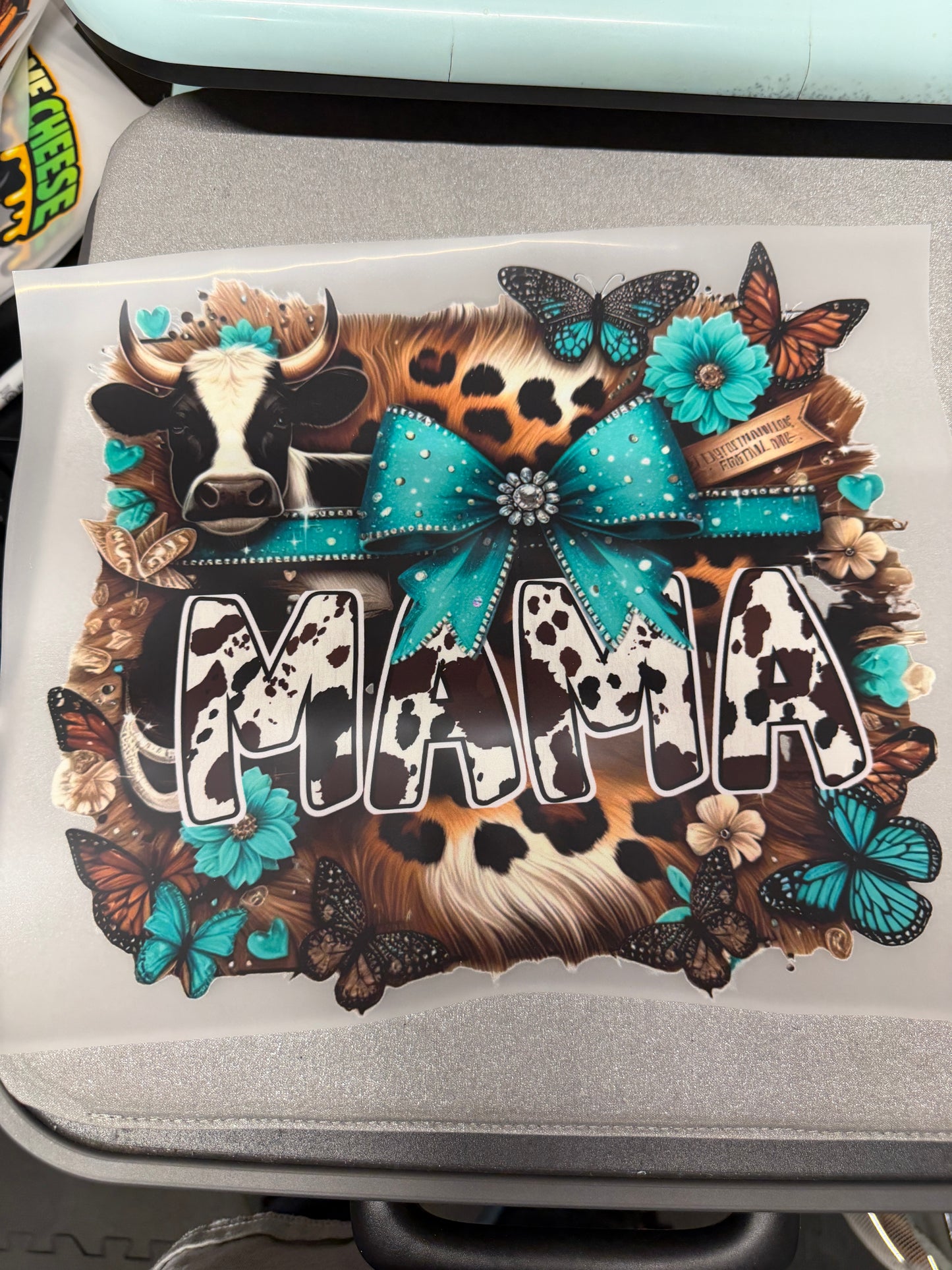 Mama Turquoise Cowhide DTF Transfer
