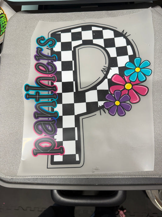Panthers Floral Letter P DTF Transfer