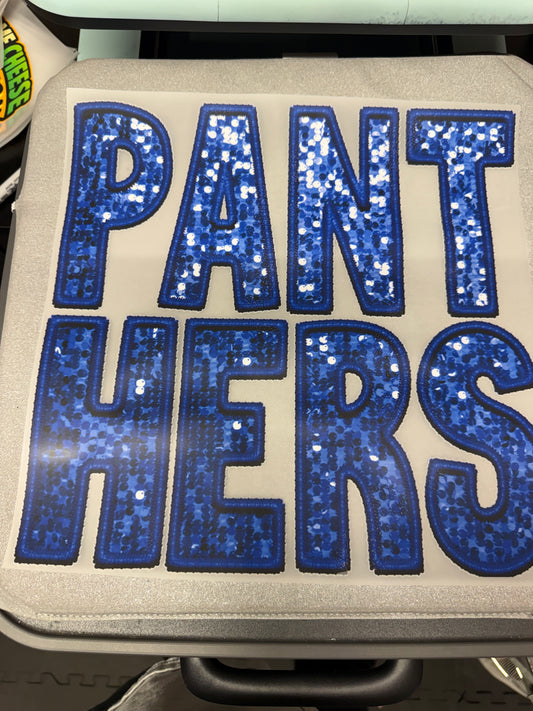 Panthers Blue Glitter Wordmark DTF Transfer