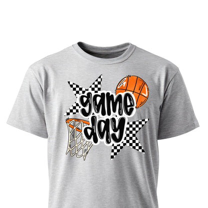 Football Game Day Basketball Black and White Unisex T-Shirt printed apparel by Baylees Creations