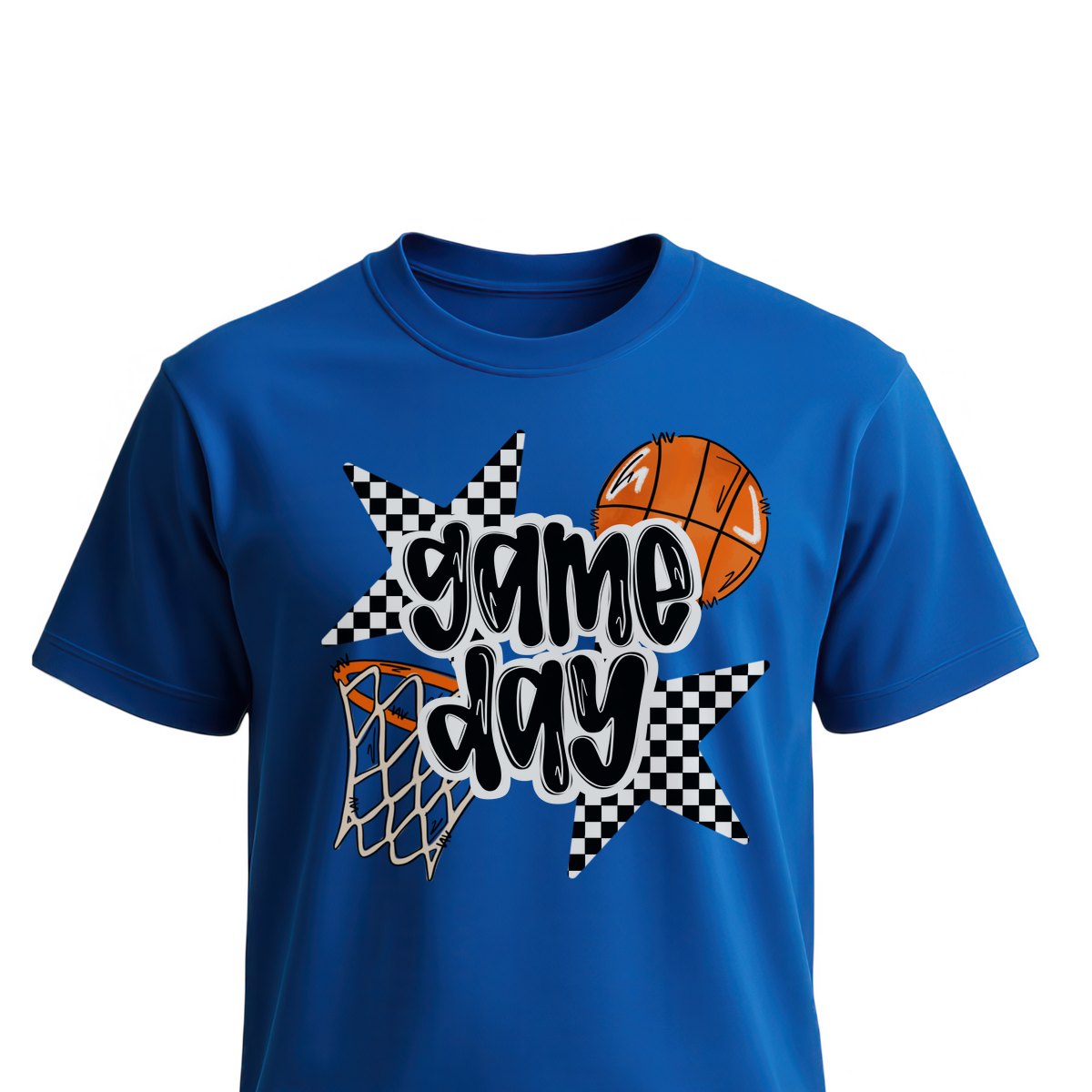 Football Game Day Basketball Black and White Unisex T-Shirts on white shirt by Baylee's Creations