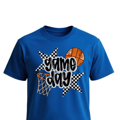 Football Game Day Basketball Black and White Unisex T-Shirts on white shirt by Baylee's Creations