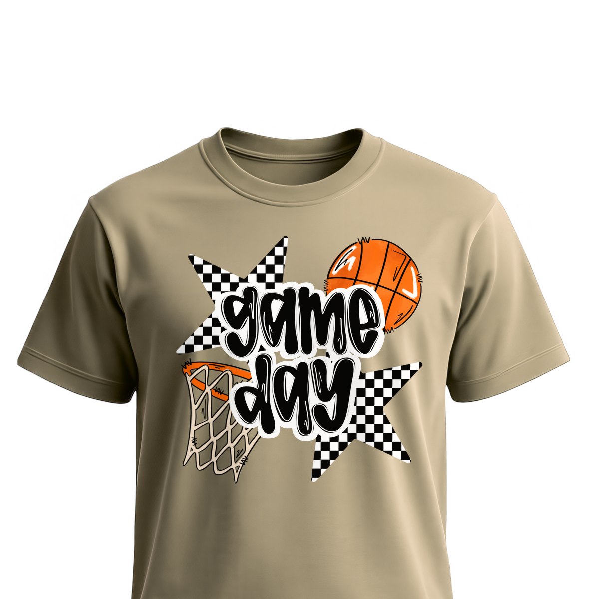 Football Game Day Basketball Black and White Unisex T-Shirts on sand shirt by Baylee's Creations