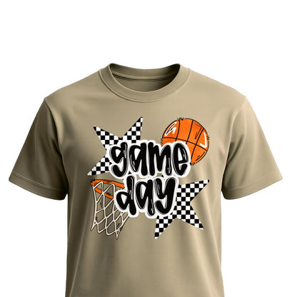 Football Game Day Basketball Black and White Unisex T-Shirts on sand shirt by Baylee's Creations