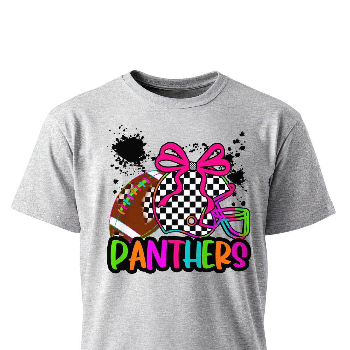 Football Panthers Neon Football Unisex T-Shirts on ash gray shirt by Baylee's Creations
