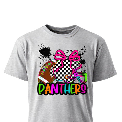 Football Panthers Neon Football Unisex T-Shirts on ash gray shirt by Baylee's Creations
